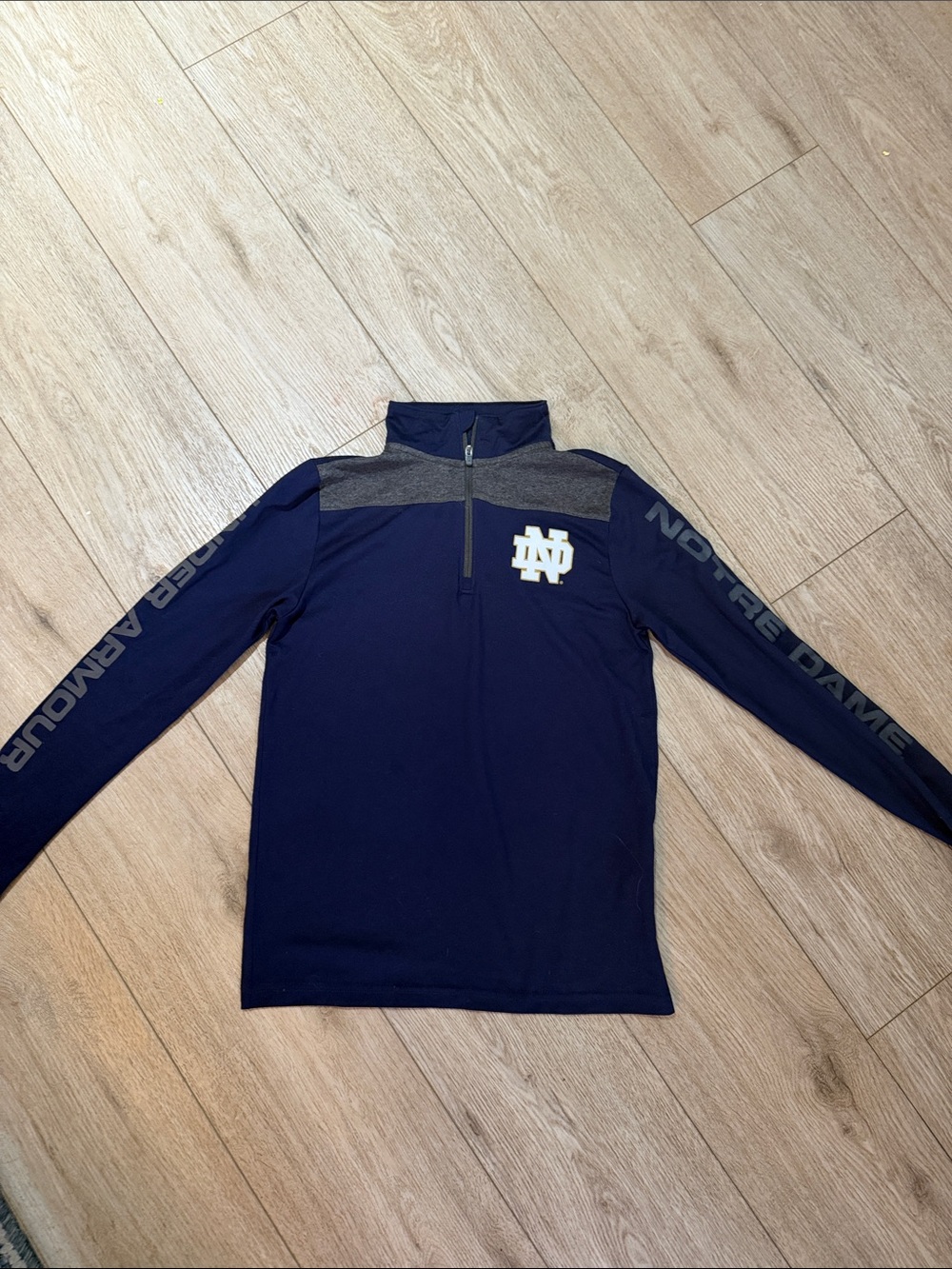 Under Armour Navy and Gray Notre Dame Kids Quarter-Zip Top